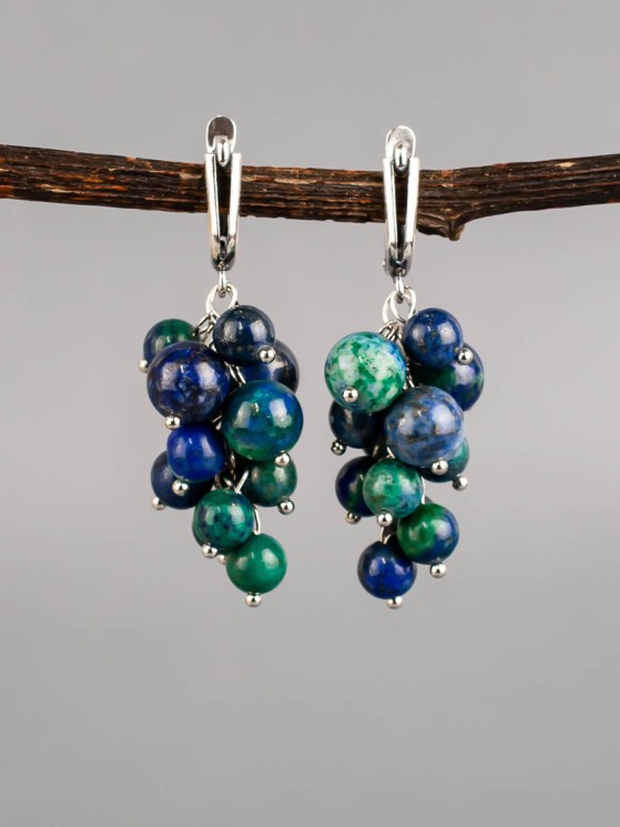 Серьги из азурмалахит "Гроздь" 03-783