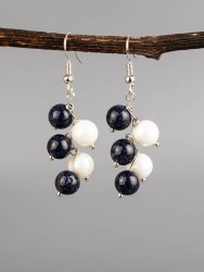 Серьги "Ёлочка" авантюрин, жемчуг "Майорка" с8336