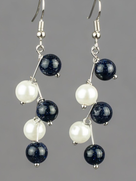 Серьги "Ёлочка" авантюрин, жемчуг "Майорка" с8336