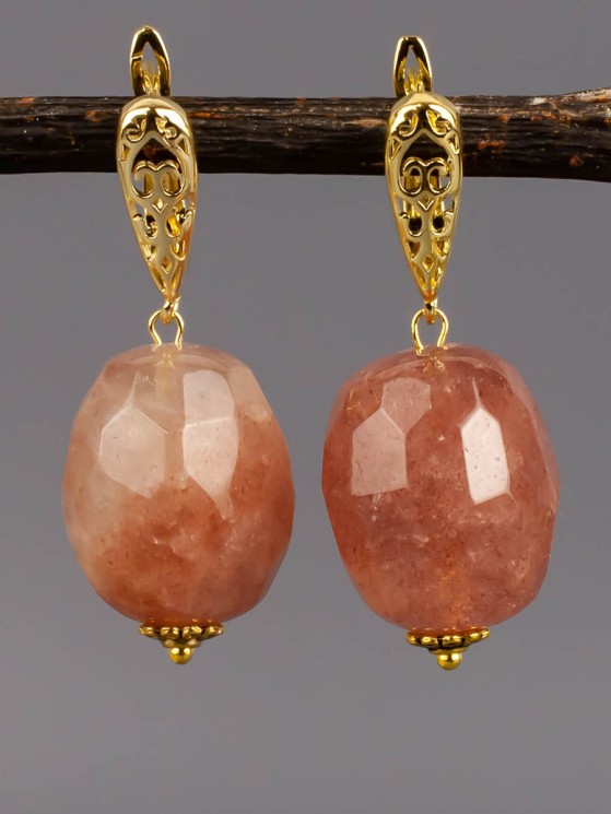 Серьги из клубничного кварца "Глэм-шик" 03-1543