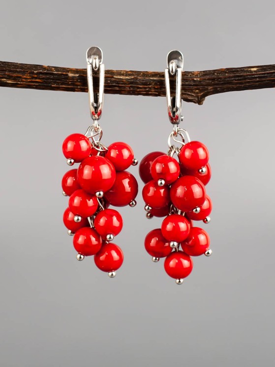 Серьги из им. коралла "Гроздь" 03-787