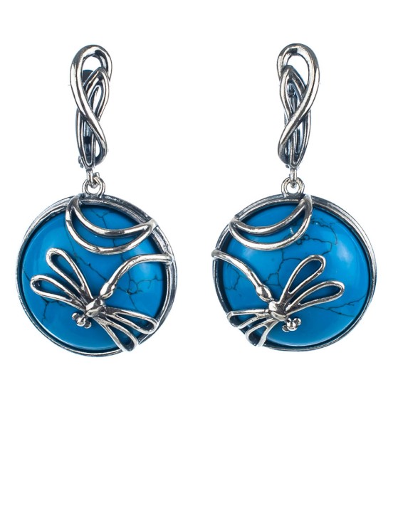 Серьги из им. бирюзы "Стрекоза" сг-899-БРГ