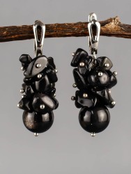 Серьги из обсидиана "Мелодия" 03-1865