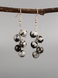 Серьги из обсидиана "Ёлочка" с9827