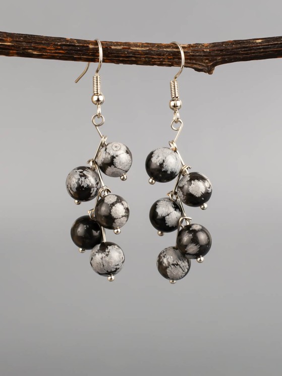 Серьги из обсидиана "Ёлочка" с9827