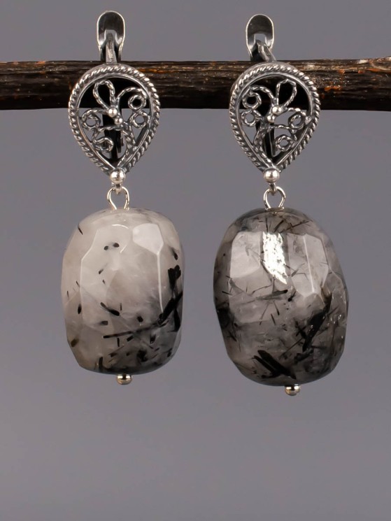 Серьги из кварца волосатика "Глэм-шик" 03-1550