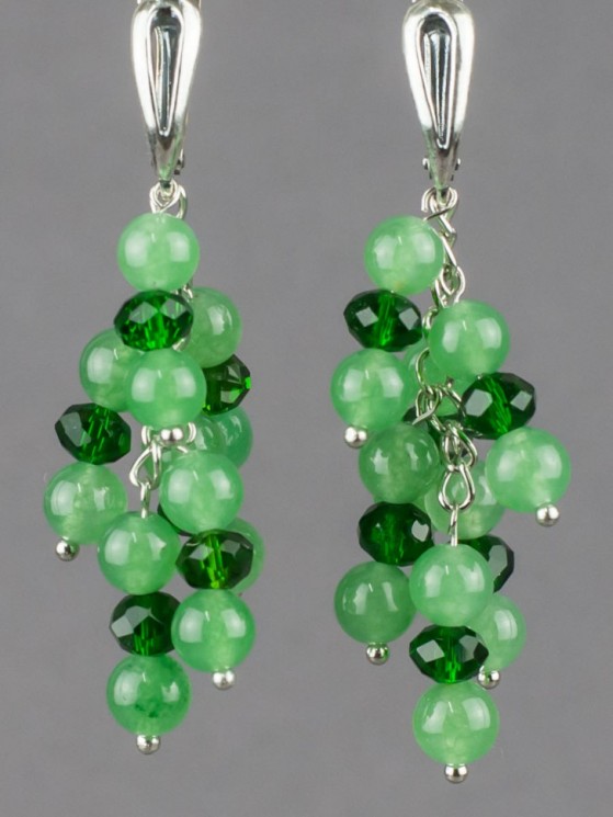 Серьги "Смородина" нефрит, хрусталь нс-7875