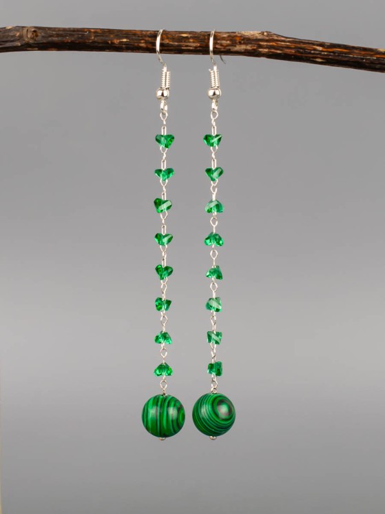 Серьги из им. малахита "Карамель" 03-1692