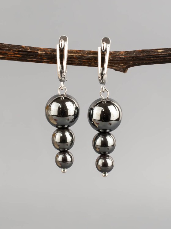 Серьги "Капель" гематит нс-7962