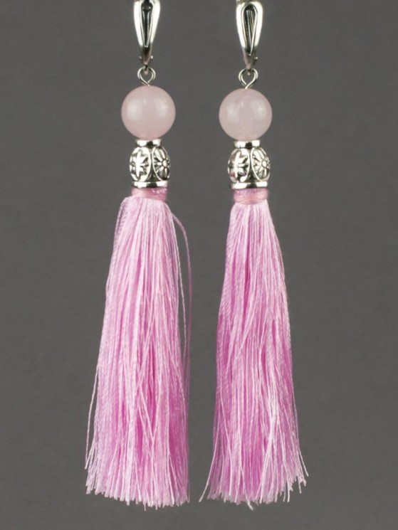 Серьги "Кисточки" розовый кварц НС-7892