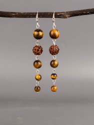 Серьги из тигрового глаза "Ручеёк" 03-1606