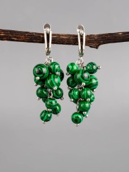 Серьги из иск. малахита "Гроздь" 03-800