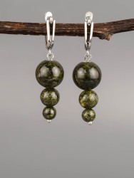 Серьги "Капель" змеевик нс-7956