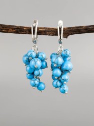 Серьги из иск. бирюзы "Гроздь" 03-804
