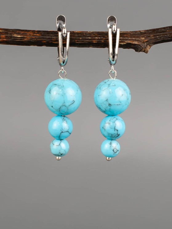 Серьги "Капель" иск. бирюза нс-7973