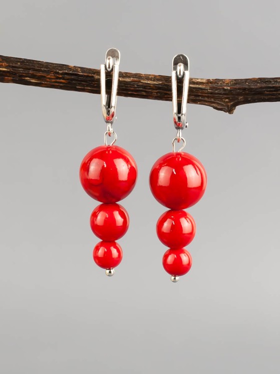 Серьги "Капель" иск. коралл нс-7971