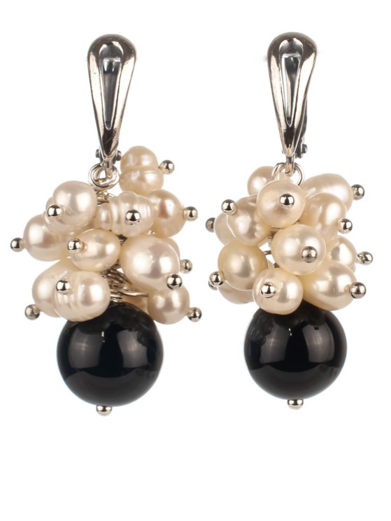 Серьги из жемчуга и агата "Мелодия" 03-697