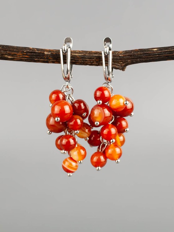 Серьги из сердолика "Гроздь" 03-806