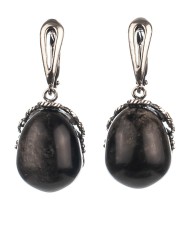 Серьги из обсидиана "Вензель" сг-151-ОБС