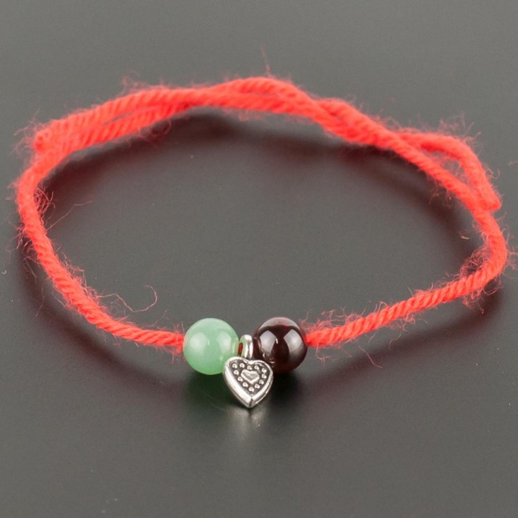 Браслет красная нить "Талисман любви" гранат, нефрит КМ-0133