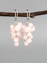 Серьги из розового кварца "Гроздь" 03-807