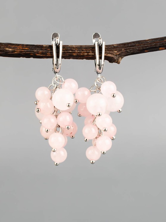 Серьги из розового кварца "Гроздь" 03-807