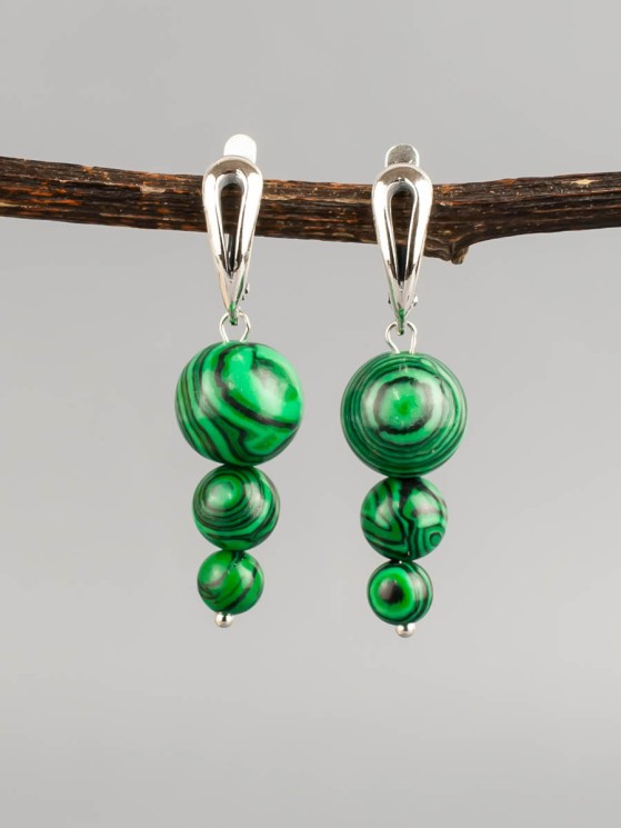 Серьги "Капель" иск. малахит нс-7969