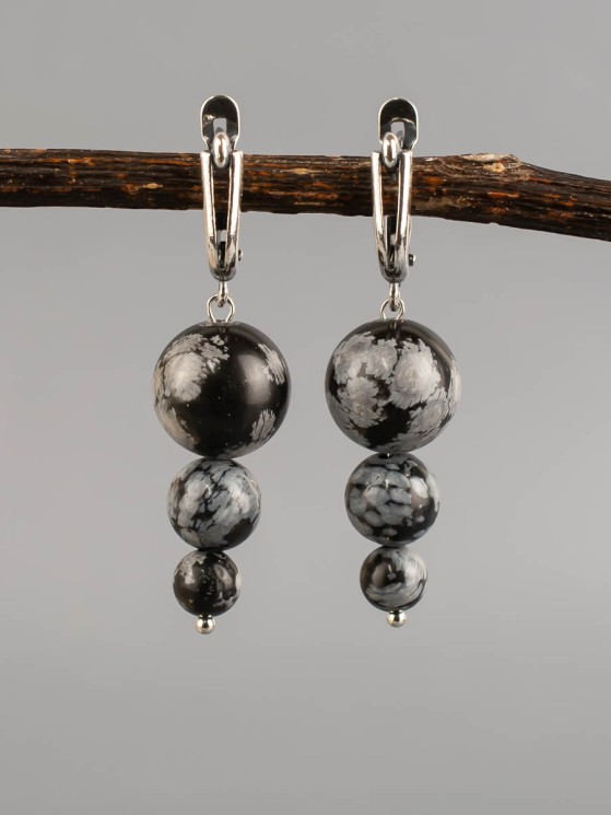 Серьги "Капель" обсидиан нс-7968