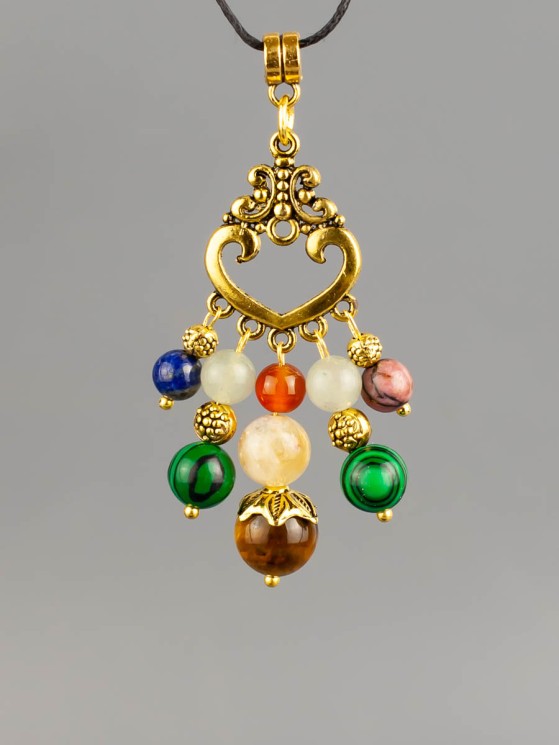 Кулон-оберег со шнурком  "7 Камней - на Деньги" пд-1100