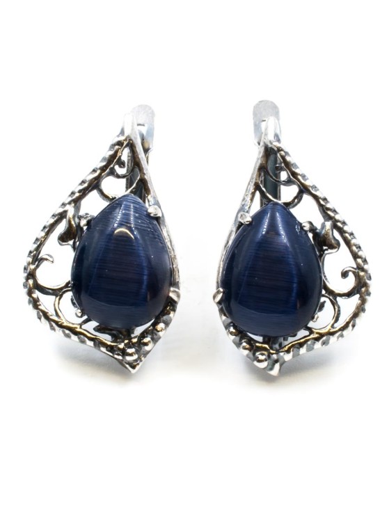 Серьги из кошачьего глаза "Тамара" сг-129-КГС
