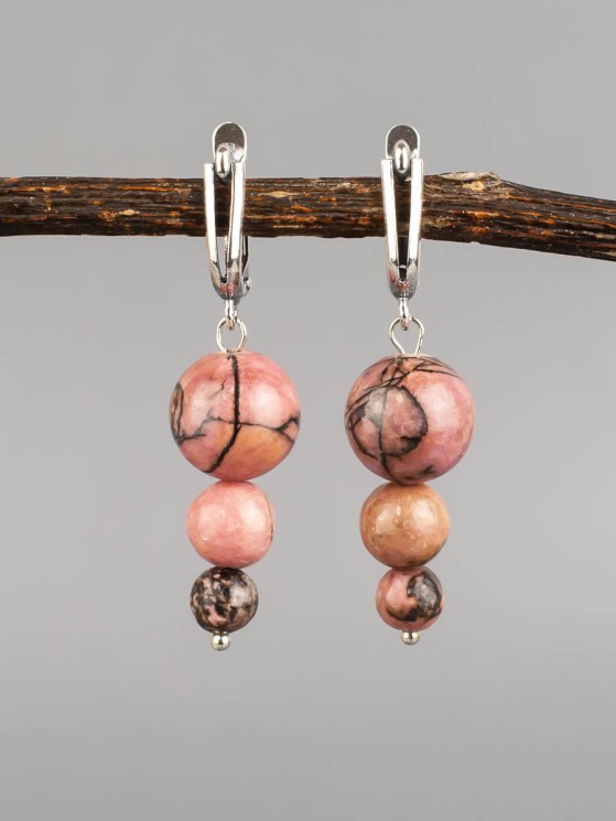 Серьги "Капель" родонит нс-7979