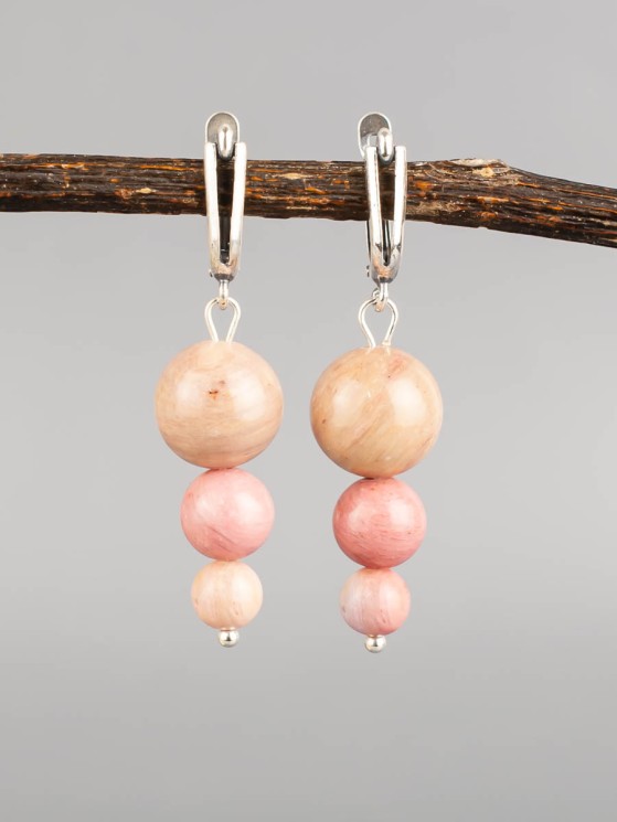 Серьги "Капель" родонит нс-7982