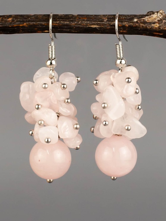 Серьги из розового кварца "Созвучие" 03-1564