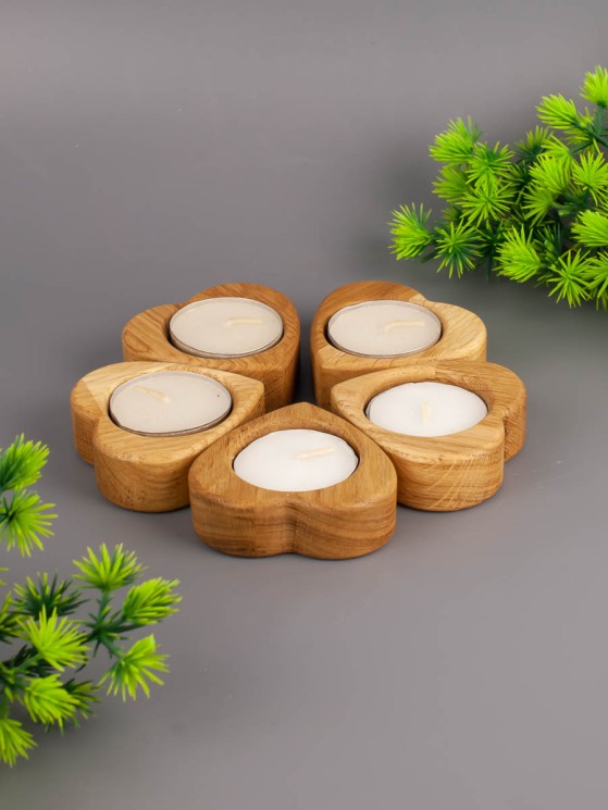 Подсвечник из дерева дуб 6х6 см "Сердечко" 5 шт. ТВ-2033