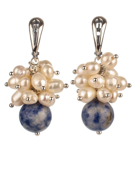 Серьги из жемчуга и содалита "Мелодия" 03-709