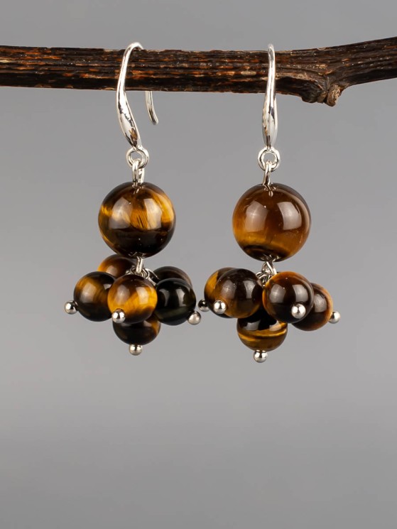 Серьги из тигрового глаза "Гармония" 03-1616