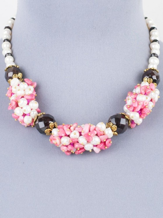 Бусы авторской работы "Ягодный шейк" Жемчуг, гранат, перламутр, арт. ДЕВ-7388