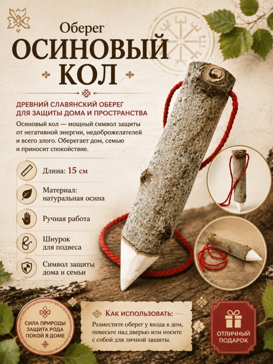 Оберег из натурального дерева "Осиновый кол" 15 см 53-028